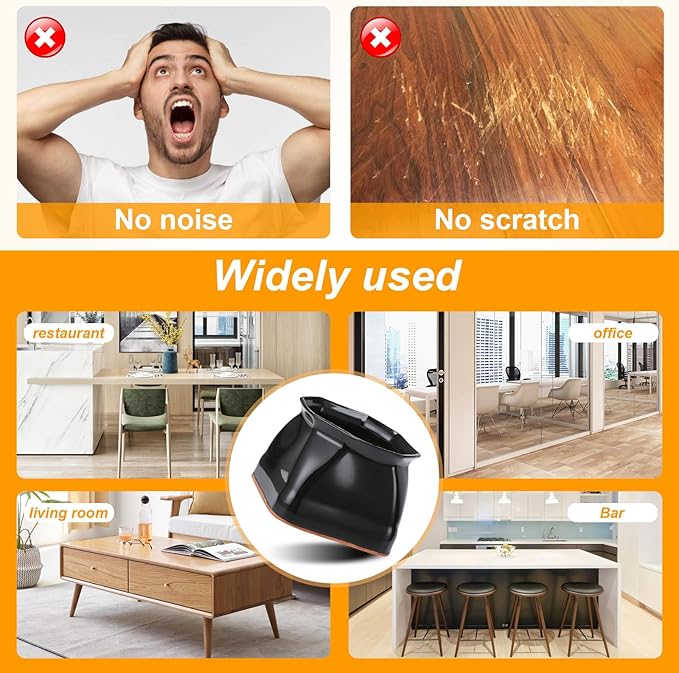 CHUNZEXI 16 Pack Square Chair Leg Floor Protectors for Hardwood Floors, Silicone Felt Covers Pads Caps, Protect Wood Furniture Feet Floors Noise Reduce and Scratch (Square X-Lager & Black)