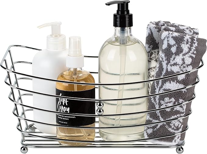 Simplify Wire Towel Basket with Chrome Ball Feet | Dimensions: 12.2" x 7.5" x 5.1" | Bathroom | Great for Toiletries | Towels | Ant-Slip | Multipurpose Storage | Chrome