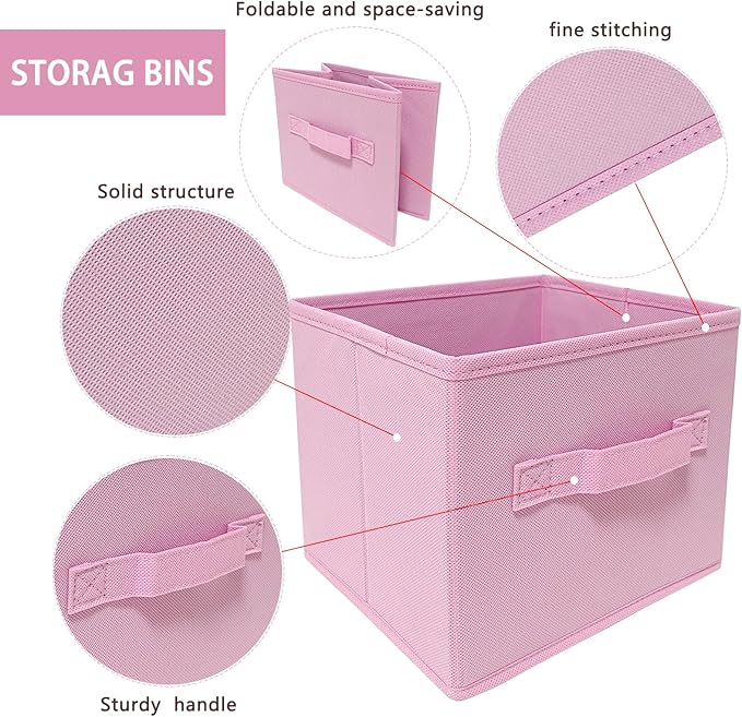 Storage bins collapsible storage bins,cube storage organizer （Pack of 3） 10.5 * 10.5 * 11 inch,For home and office Collapsible Closet Shelf Organizers, Drawer Organizers(Pink)