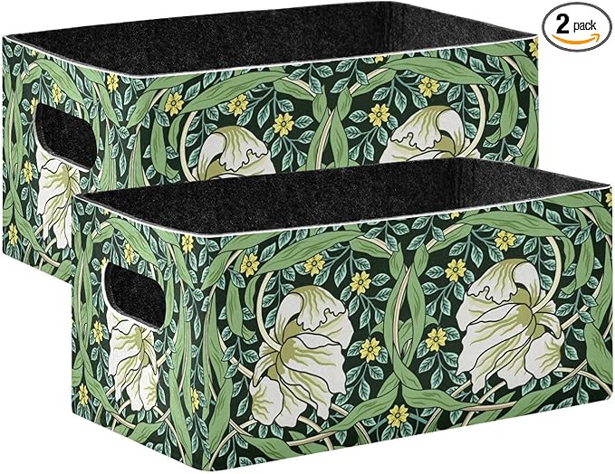 Closet Storage Bins,2 Pcs Felt Open Home Storage Containers Organizer with Handles Collapsible Shelf Basket for Home Office Craft Room Classroom Fabric Basket Storage Flower William Morris