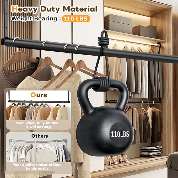 Mavivegue Adjustable Closet Rods for Hanging Clothes, Heavy Duty Closet Hanging Rod, Double Hanging Closet Rod, Space-Saving Closet Extender Hanging Rod,1 Pack Black