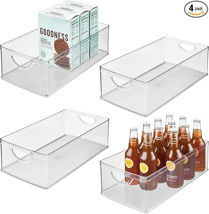 iDesign Stackable Clear Plastic Extra Long Storage Bin, Organizer for Kitchen Cabinet or Pantry, 4-Pack