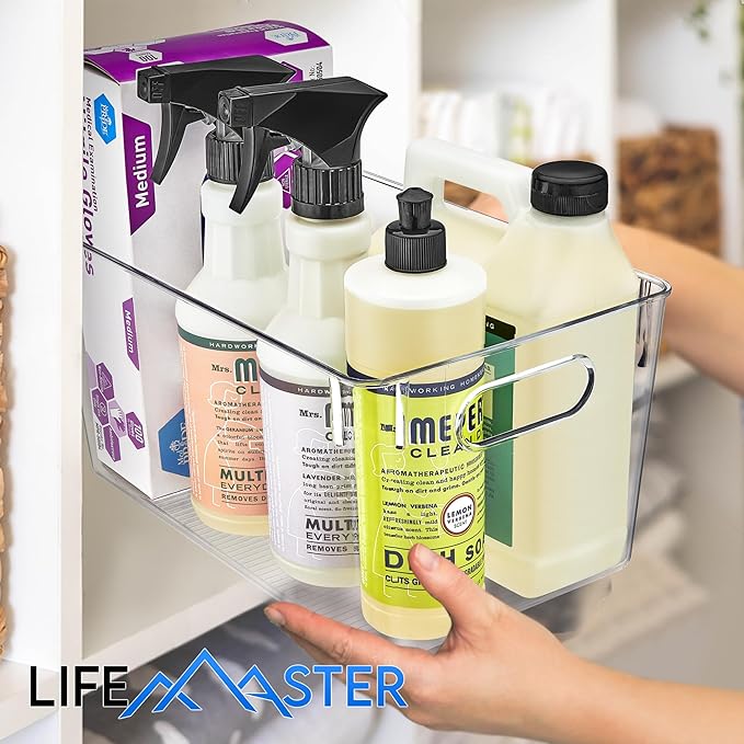 Lifemaster Multi-purpose Refrigerator Bins - 2 pieces Large Capacity Stackable Fridge Bin Organizer with Easy Grip Handles - Clear