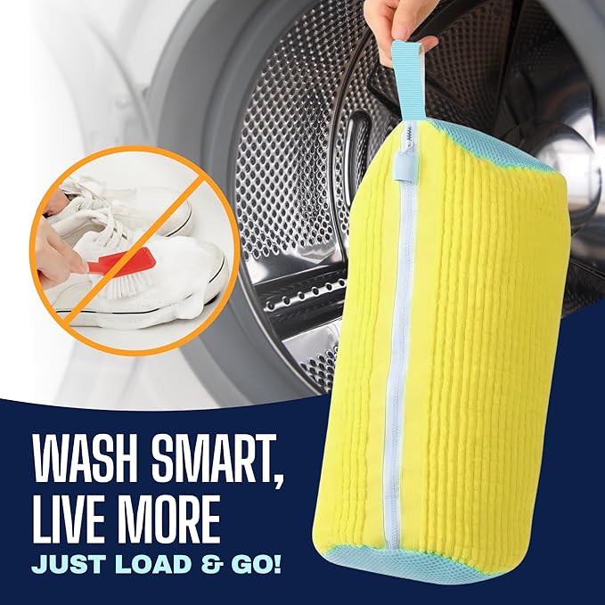 Shoe Washing Machine Bag for Washer & Dryer - 2 Pack Laundry Shoe Bag for Washing Machine - Sneaker Washing Machine Bag with Zipper - Reusable Shoe Laundry Bag for Tennis Shoes & Trainers - Yellow