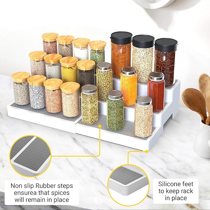 YAN & HIN Pack of 2, 3-Tier Spice Rack, Expandable and Non-Skid tiered Shelf, Medicine Cabinet Organizers, pantry organizers, and Seasoning Organizer, Canned Food Organizer