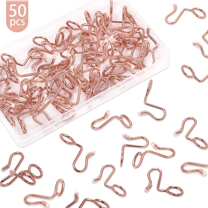 Sratte 50 Pieces Clothes Hanger Connector Hooks, Metal Clips Extender Hooks for Velvet Hangers Closet Space Saving(Rose Gold,50 Pieces)