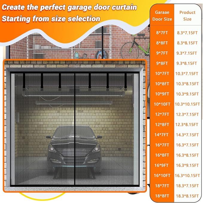 Garage Door Screen 1 Car 10x7FT Garage Screen Door，Upgraded PET Mesh with Retractable Magnetic Screen Garage and Heavy Duty Bottom for Easy Assembly and Pass, Hands-Free Screen Door