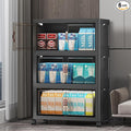 Extra Large Stackable Storage Bins with Lids & Wheels & Door,Foldable Collapsible Closet Organizers, Plastic containers drawers for bedroom Dorm (Dark-55qt, 3Pack with 1 top lid)