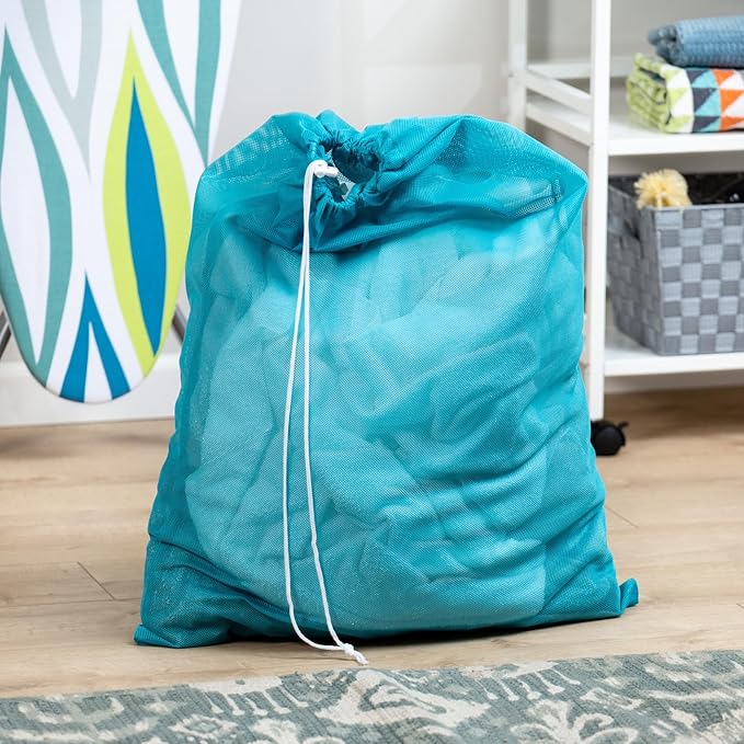 Honey-Can-Do LBG-02811 Mesh Laundry Bag with Drawstring, Ocean Blue, 25-inches L x 36-Inches H