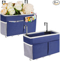 Bedside Storage Organizer 5 Pockets with 4 Hooks Hanging Storage Bag for Headboards/Bunk Bed (2Pack Dark Blue)