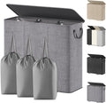 Lifewit Triple Laundry Hamper with Lid and Removable Laundry Bags, Large Collapsible 3 Dividers Dirty Clothes Basket with Handles for Bedroom Laundry Room Closet Bathroom College, 185L Gray