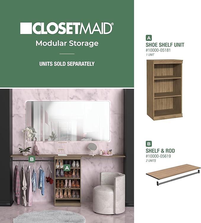 ClosetMaid Modular Storage Stackable 3-Shelf Unit, Sand