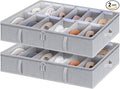 StorageWorks Shoe Organizer for Closet, Fits up to 24 Pairs, 2-Pack Ultra-thick Fabric Under Bed Shoe Storage Containers with Bottom Support and Adjustable Dividers, Grey