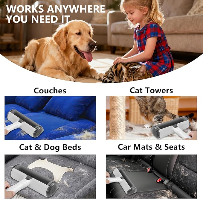 Reusable Lint Roller for Pet Hair – Extra Sticky Washable Dog & Cat Fur Remover Roller, Portable Lint Remover Brush on Furniture, Couch, Carpet, Car, Rugs & Bedding – Eco-Friendly, No Refills Needed