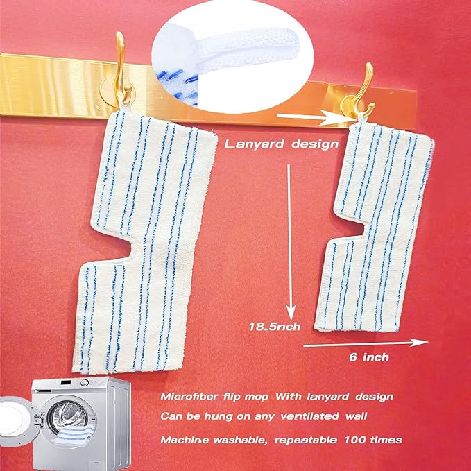2 Pack Microfiber Mop Replacement Heads Compatible with O-Cedar Dual Action Flat Mop for Dry/Wet Use, Machine Washable Reusable Flip Mop Refills All Surface Cleaning(Blue White Stripe)