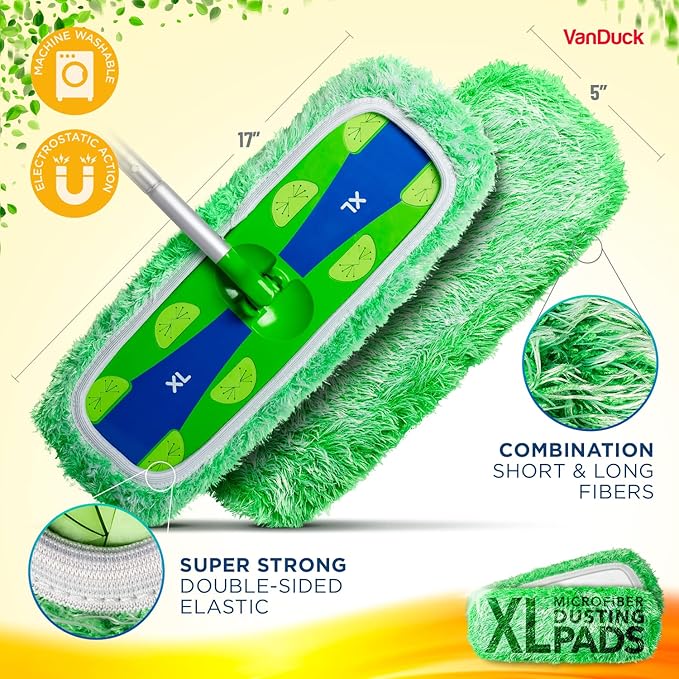 VanDuck X-Large Dust Mop Refill for Swiffer XL (6 Pack) - Microfiber Pet Heavy Duty Dry Sweeping Refills - Reusable Mop Pad