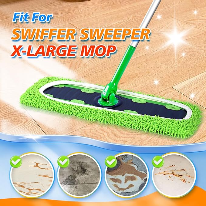 6 Pack XL Reusable Microfiber Mop Pads for Swiffer XL Mop - Dry Sweeping & Wet Mopping Cloths for Floor, Wall & Window Cleaning