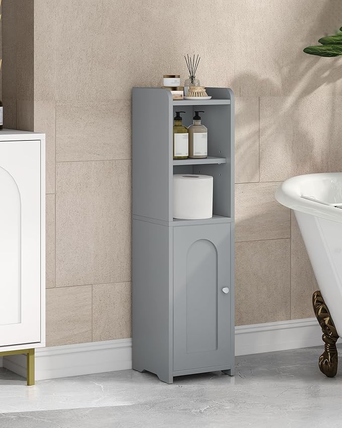 Bathroom Storage Cabinet, Corner Floor Cabinet with Doors and Adjustable Shelf, Narrow Toilet Paper Cabinets, Bathroom Organizer for Small Spaces, Gray BC19721X