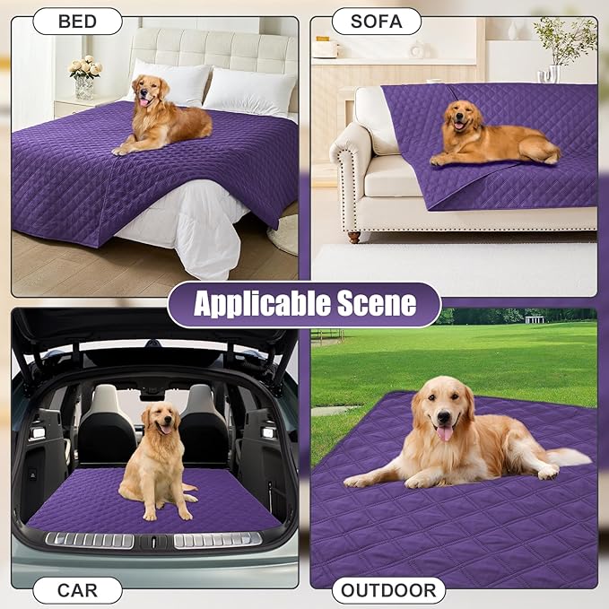 Smiry Waterproof Dog Bed Cover Pet Blanket, Soft Washable Dog Blanket for Furniture Bed Couch Sofa Reversible, Checkered (30"x53", Purple/Purple)