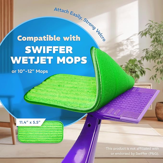 4 Pack Reusable Mop Pads, Compatible with Wet Jet, Wet Pads Refill for WetJet, Microfiber Cloths for Hardwood Floors Cleaning, Machine Washable Mop Pads, Wet Dry Use, Scraper Included