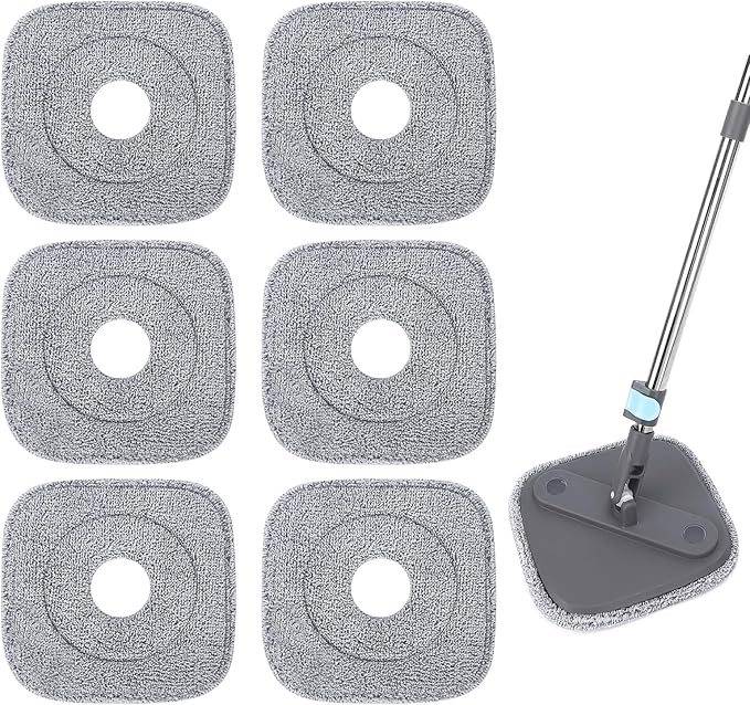 Square Microfiber Mop Pads Compatible with True & Tidy True Spin Mop - Mop Replacement Pads for Square Spin Mop and Bucket - Washable Pads fit for All 9 Inch Square Spin Mop (6 Pack)