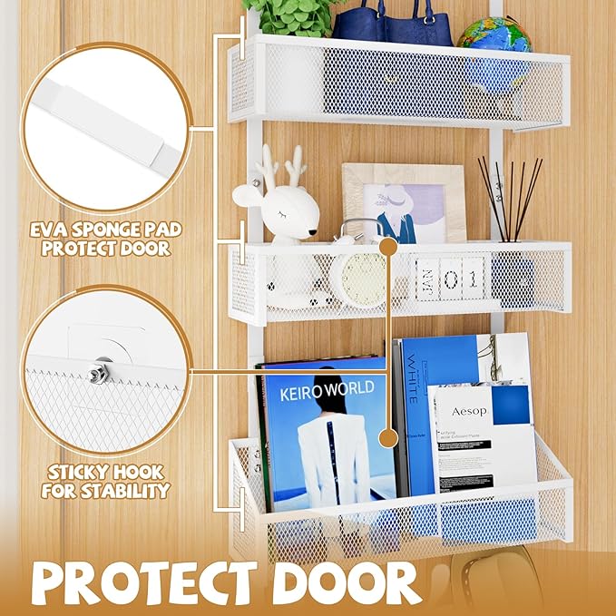 Kaiferty Over The Door Hooks Organizer, Coat Rack Over The Door Storage Hanger Towel Rack, Back of Door Storage Organizer for Bathroom,Bedroom,Kitchen,Office (White, 4-Tier)