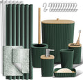 Clara Clark Bathroom Accessories Set - Bathroom Set, Bathroom Sets with Shower Curtain and Rugs, Shower Curtain Set with Bathroom Trash Can - Ombre Green - 22PC