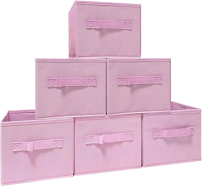 Pink Bins[6 Pack] 9.0"x7.5"x7.5" Small Size Fabirc Foldable Closet Toy Organizer Collapsible Cloth by BIGIC…