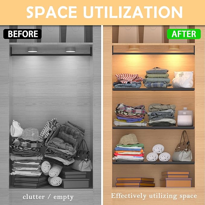 Closet Shelf Expandable-Large Metal Storage Rack DIY Divider Separator for Cabinet Wardrobe Cupboard Pantry Kitchen Bathroom (Perforated,Black, W: 11.81" x L: 17" to 31")