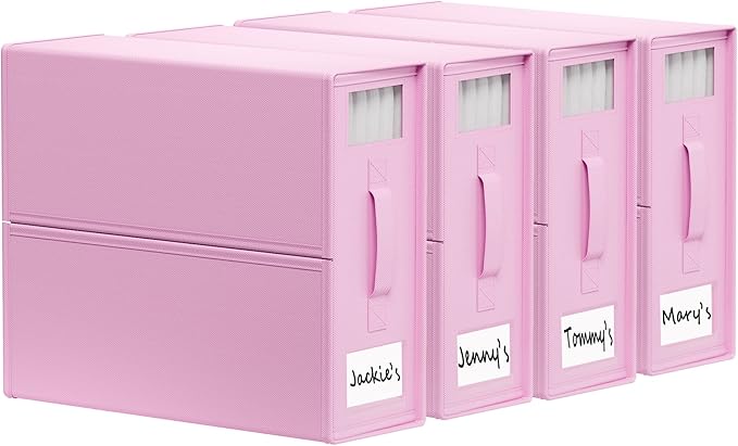 SUOCO SheetCube Bed Sheet Organizers and Storage 4 Pack, Foldable Linen Closet Organizer with Window and Label, Bedding Folder Storage Box Container for Blanket, Duvet Cover Set, Bed Sheet Set - Pink