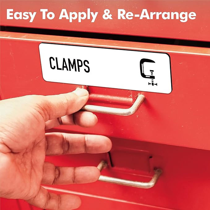 90 PCS Magnetic Toolbox Labels, 82 Pre-Printed & 8 Blanks Large Size Tool Chest Organizer Labels Strong Magnetic & Easy to Read Printing Fits All Brands of Steel Tool Box Drawers (White, 3.5” x 1”)