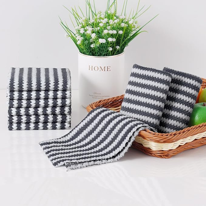 Homaxy 18 Pack Kitchen Dish Cloths, Ultra Soft and Absorbent Dish Towels, Reusable Fast Drying Microfiber Cleaning Cloth, Coral Velvet Wave Design No-lint, 10 x 10 inches, Dark Grey