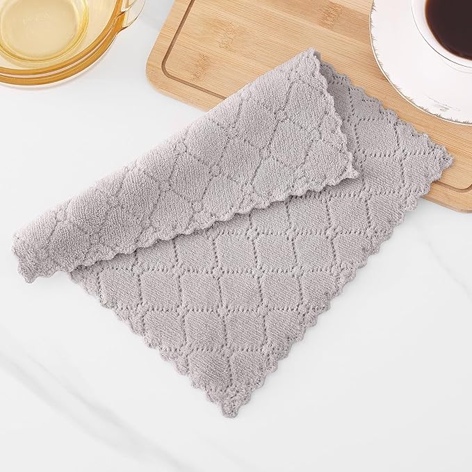 Homaxy 18 Pack Kitchen Dish Cloths (10 x 10 Inches, Grey), Super Soft and Absorbent Coral Velvet Dish Towels, Nonstick Oil Fast Drying Microfiber Cleaning Cloth, No Lint Household Dishcloths