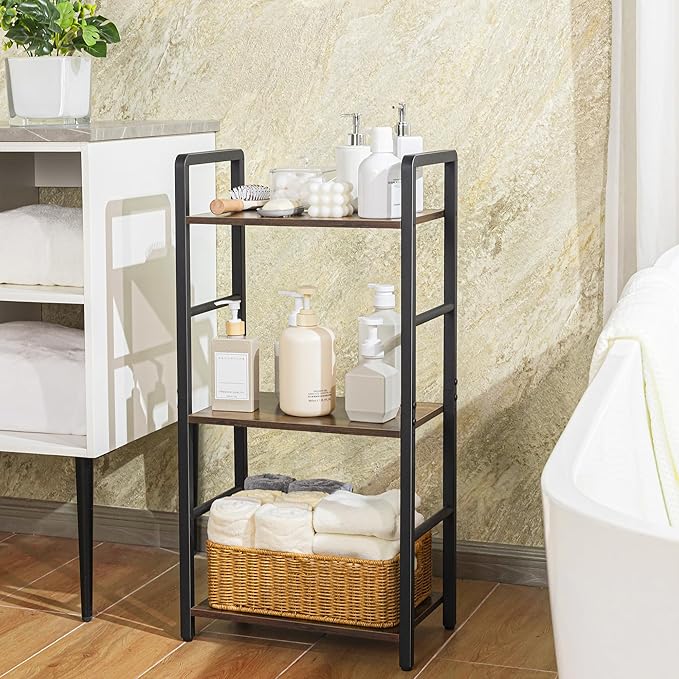 Aquzee 3-Tier Bathroom Standing Shelf, Metal Small Bathroom Storage Shelves, 3 Tiers Wood Narrow Shelving Unit, Multipurpose Freestanding Shelf Unit for Laundry Room Restroom & Toilet Organizer