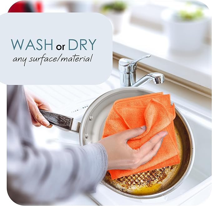 Hearth & Harbor Microfiber Cleaning Cloth, Microfiber Towels for Car 24 Pack Washcloths, Orange Cleaning Rag, Reusable Microfiber Towel, Microfiber Cloth Rag Cleaning, Lint Free Cloth 12/inchx12/inch