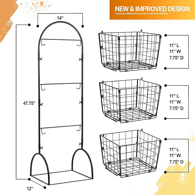 Sorbus 3-Tier Wire Market Basket Storage for Fruit, Vegetables, Toiletries, Household Items, Stylish Tiered Serving Stand for Kitchen, Bathroom Organization