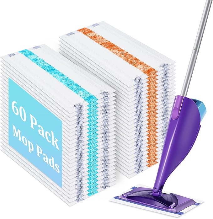 60 Pack Disposable Mop Pad Refillsfor Swiffer Wet Pads Refill Replacement for Swiffer WetJet Spray Mop, 4 Layers Thickened Extra Strong Dirt Locking and Water Absorbent, Powerful Stain Removal