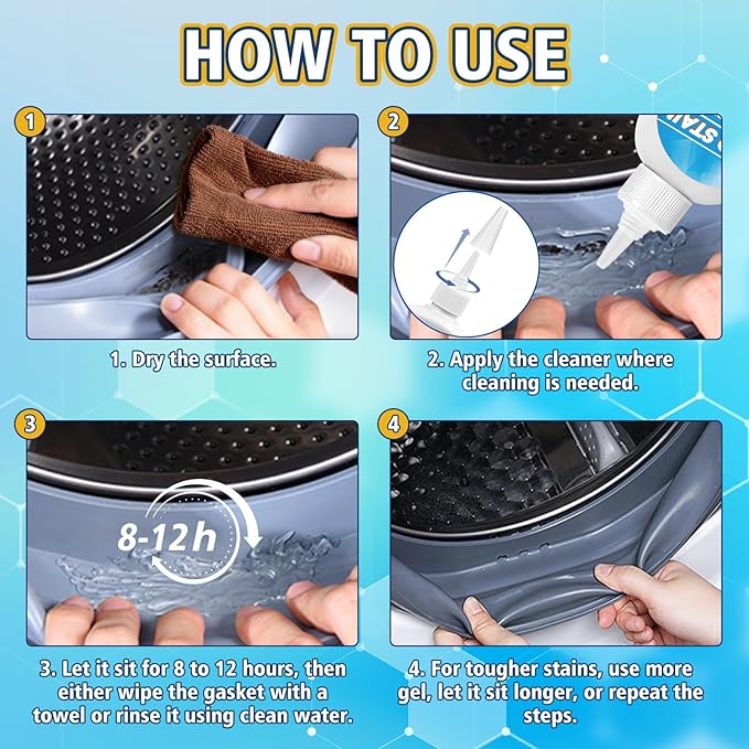 Tiepetly Home Stain Cleaner Gel, Heavy Duty Washing Machine Cleaner, Multifunctional Stain Remover, Deep Cleaning for Washing Machine Gasket, Bathroom, Grout, Tile, Shower, Sink, Caulk (8 Fl Oz)