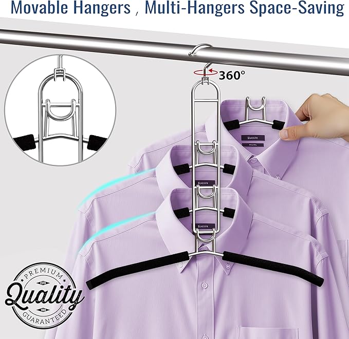 Clothes Hangers Space Saving, Newly Upgraded Detachable Shirt Hangers, 4-Tier Non-Slip Coat Hanger with 360° Swivel Hook for Closet Organizers and Storage Shirt,Sweater,Suit - 2 Pack, Patent Pending