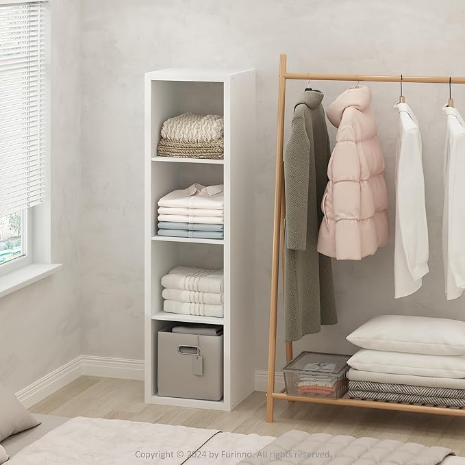 Furinno Cubic Closet Organizers and Storage, 4-Cube Closet Organizer, Vertical Open Shelf Closet Storage, Extra Thick Frame for Wardrobe, Bedroom, Living Room, White