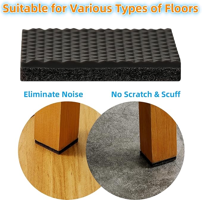 Furnigear Non Slip Furniture Pads - Self Adhesive Rubber Anti Skid Pads Grippers Rubber Chair Feet Furniture Pads for Hardwood Floors -Protectors for Furniture Table Legs Anti Slip 12 Pcs 3" Square