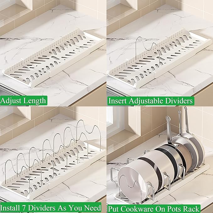 Pot Rack : Pots and Pans Organizer Under Cabinet 7 Adjustable Compartment Expandable Pot Lid Holder for Kitchen Cookware, Bakeware, Lid, Dishes, Cutting Boards,Black 2PCS