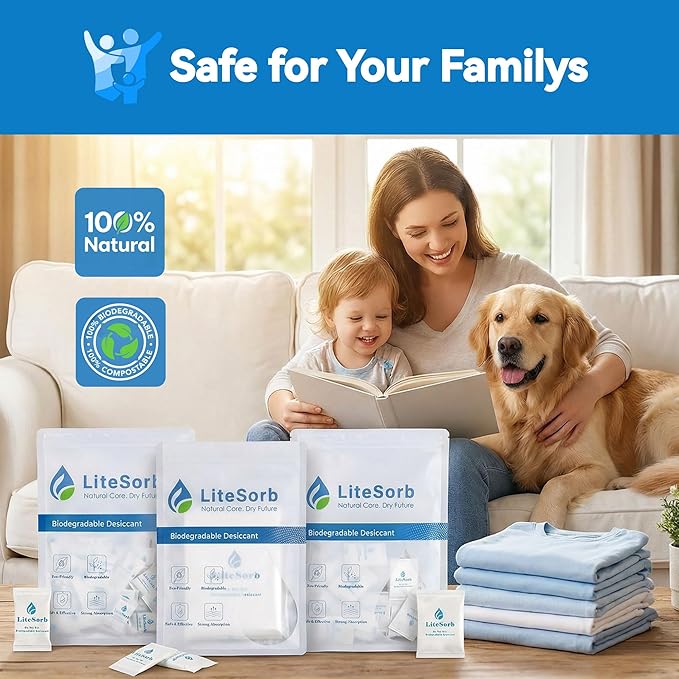 Natural Moisture Absorbers, Premium Moisture Absorption Desiccants Safe for Food, Luxury, Collectibles, Handbags, Shoes, Camera, Guitar Eco-Friendly & Biodegradable(2g x 50pcs)