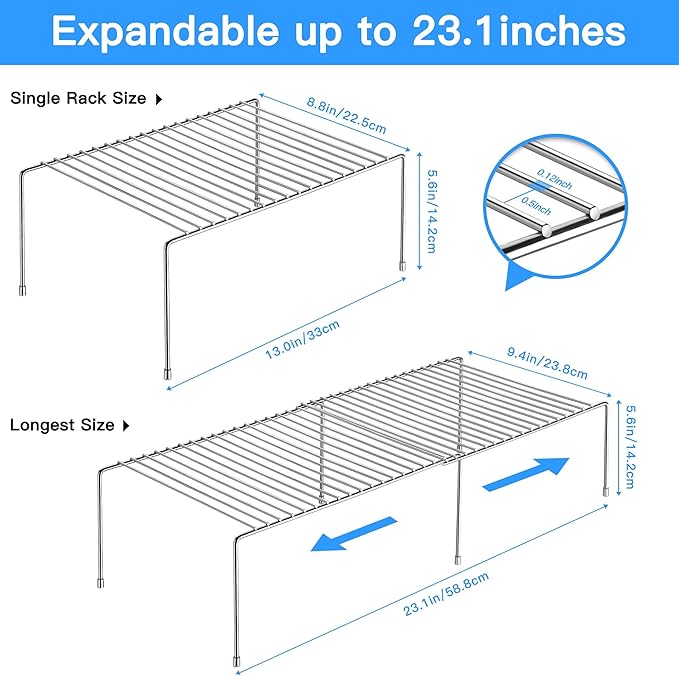 Tomorotec Space-Saving Stainless Steel Storage Rack, 12.8-22.8 in, Silver, Easy to Install, Versatile Design