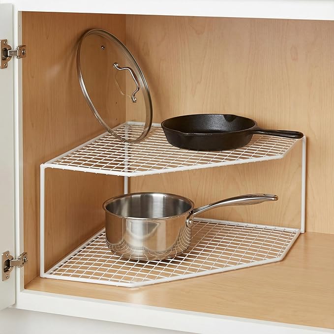2-Tier Corner Storage Shelf Cabinet Organizer Corner Stand Rack Countertop Shelf Storage for Dishes and Plates Kitchen Cabinet Pantry Cosmetics Makeup Organization 12cm White