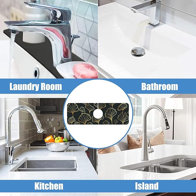 Sink Faucet Absorbing Mat Ginkgo Leaves Sink Splash Guard Drying Mat for Kitchen Bathroom Faucet Sinkmat 15.5"X5.5"