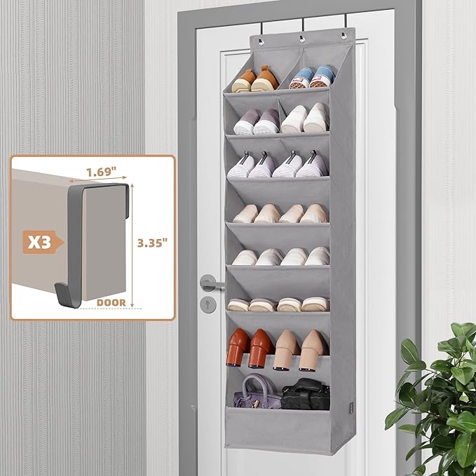 STORAGE MANIAC Over the Door Shoe Organizer Heavy-Duty Large Deep Pocket Hanging Shoe Organizer Shoe Rack Door Closet Shoe Organizer for Wall, Dorm & Narrow Door Storage Shoe Holder Grey, 1 Pack