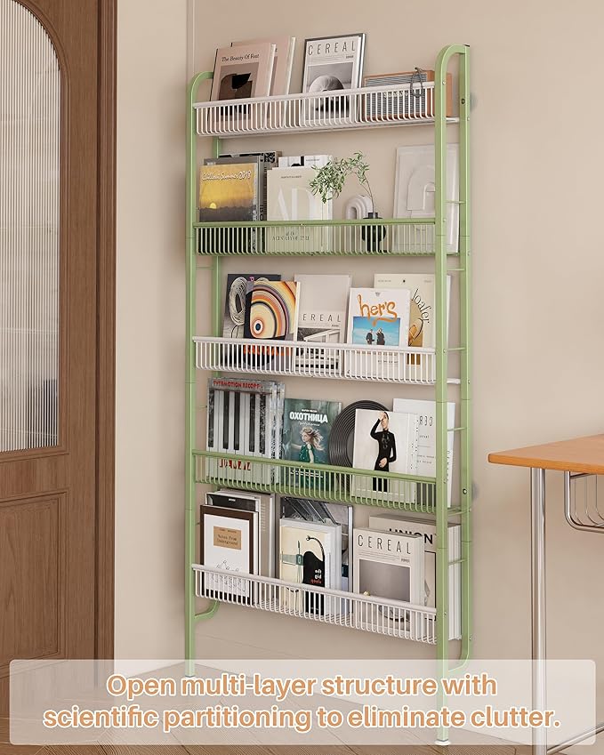 UMDONX Behind The Door Bathroom Shelf Narrow 5-Tier, Space-Saving Slim Storage Shelf Narrow Shelving Unit for Bathroom and Kitchen White+Green