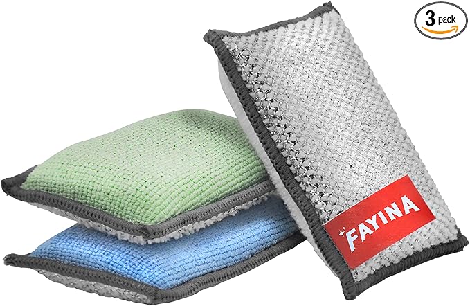 2-Sided Premium Microfiber Dish Sponge and Scrubber 3 Pack Variety - Heavy Duty Scouring Non-Scratch Multi-Surface