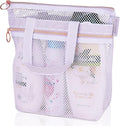 Mesh Shower Bag 10.2x9.9'' Quick-Dry Caddy with Zipper & 2 Pockets. Portable Toiletry Tote for Bathroom, Gym, Travel, Camp, Beach, for Sunscreen, Dorm & College Essentials (Light Gray)